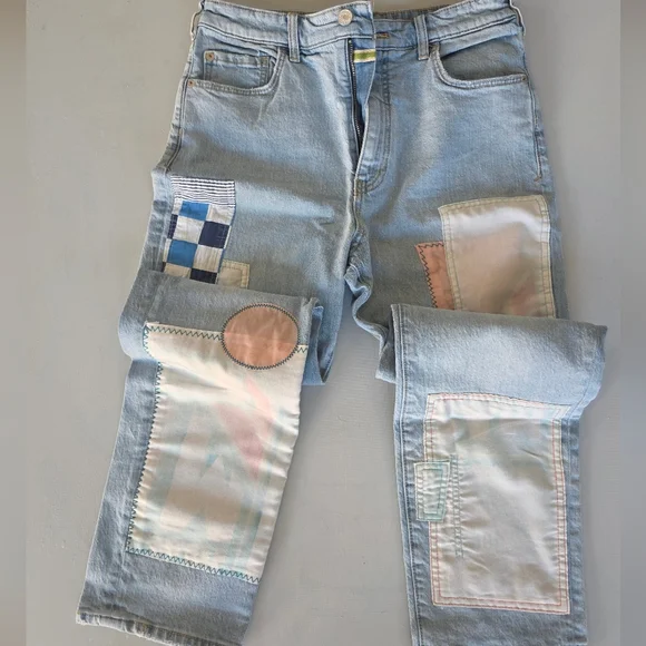 Patchwork Jeans 27 High Rise Light Wash Anthropologie - Picture 2 of 8